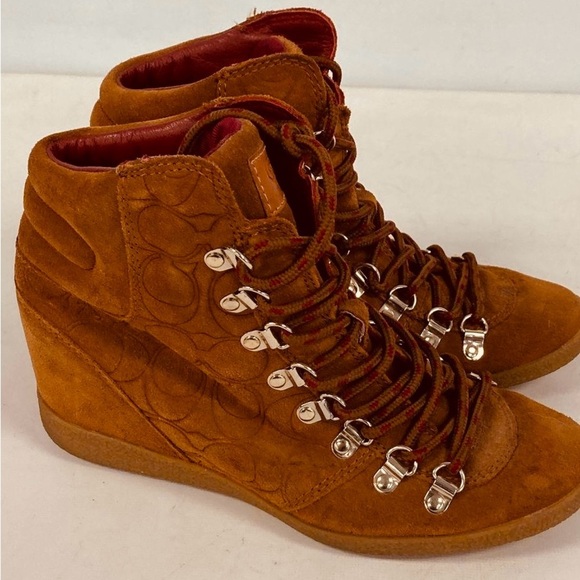 Coach Women's Brown Suede Wedge High Top Sneaker / Boot size 7.5 Women’s - Picture 1 of 5